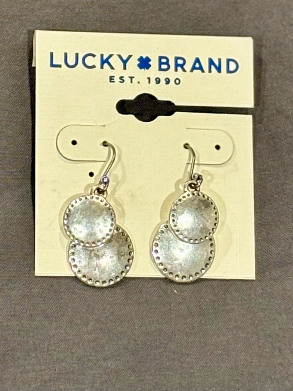 Lucky Brand Antiqued Silver Double Disc Dangle Earrings